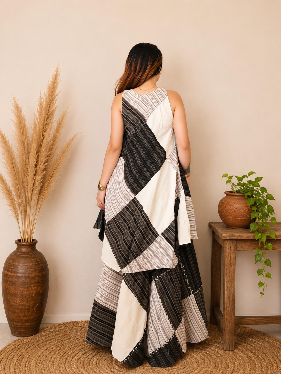 Handmade Patchwork Cotton Tunic Top and Maxi Skirt Set, Boho Festival Outfit